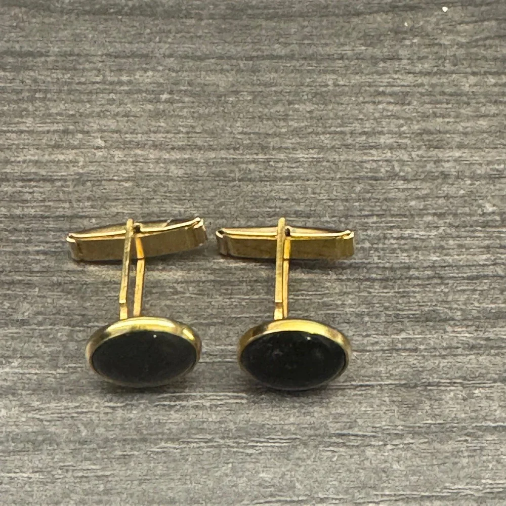 Unbranded Cufflinks Mens OS Gold Black Excellent Vintage Oval Stone Toggle Back